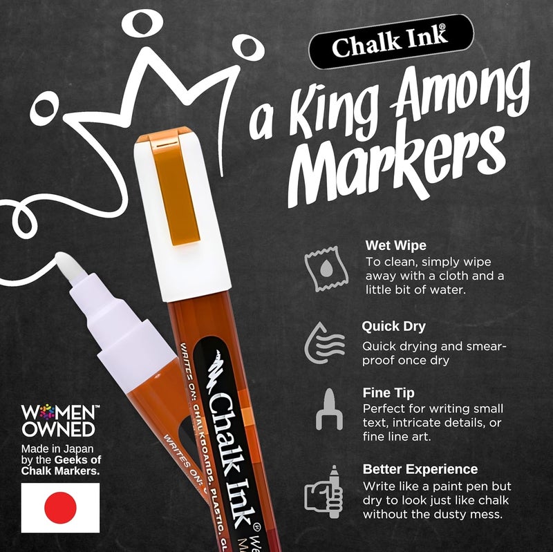 Chalk Ink Markers طباشير بيضاء - علامات طباشير احترافية برأس رفيع - ألوان جافة سريعة تدوم طويلاً - أقلام طباشير سائلة قابلة للمسح الرطب (أبيض، 1 مم، عبوة 2) - Image 2
